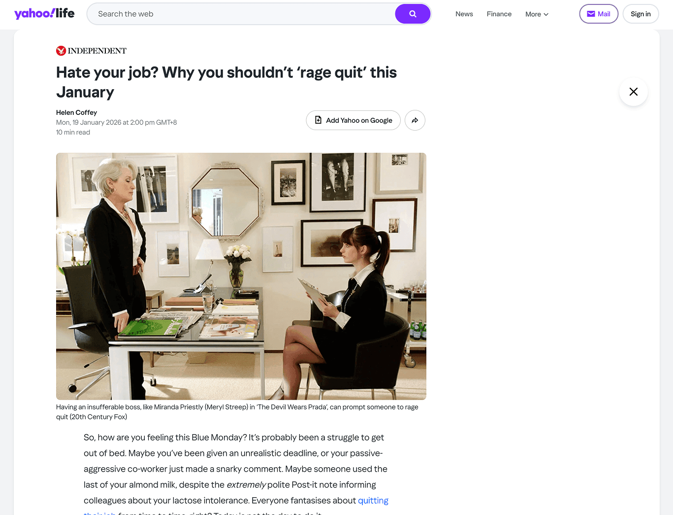 Yahoo Life - Hate your job? Why you shouldn't rage quit this January